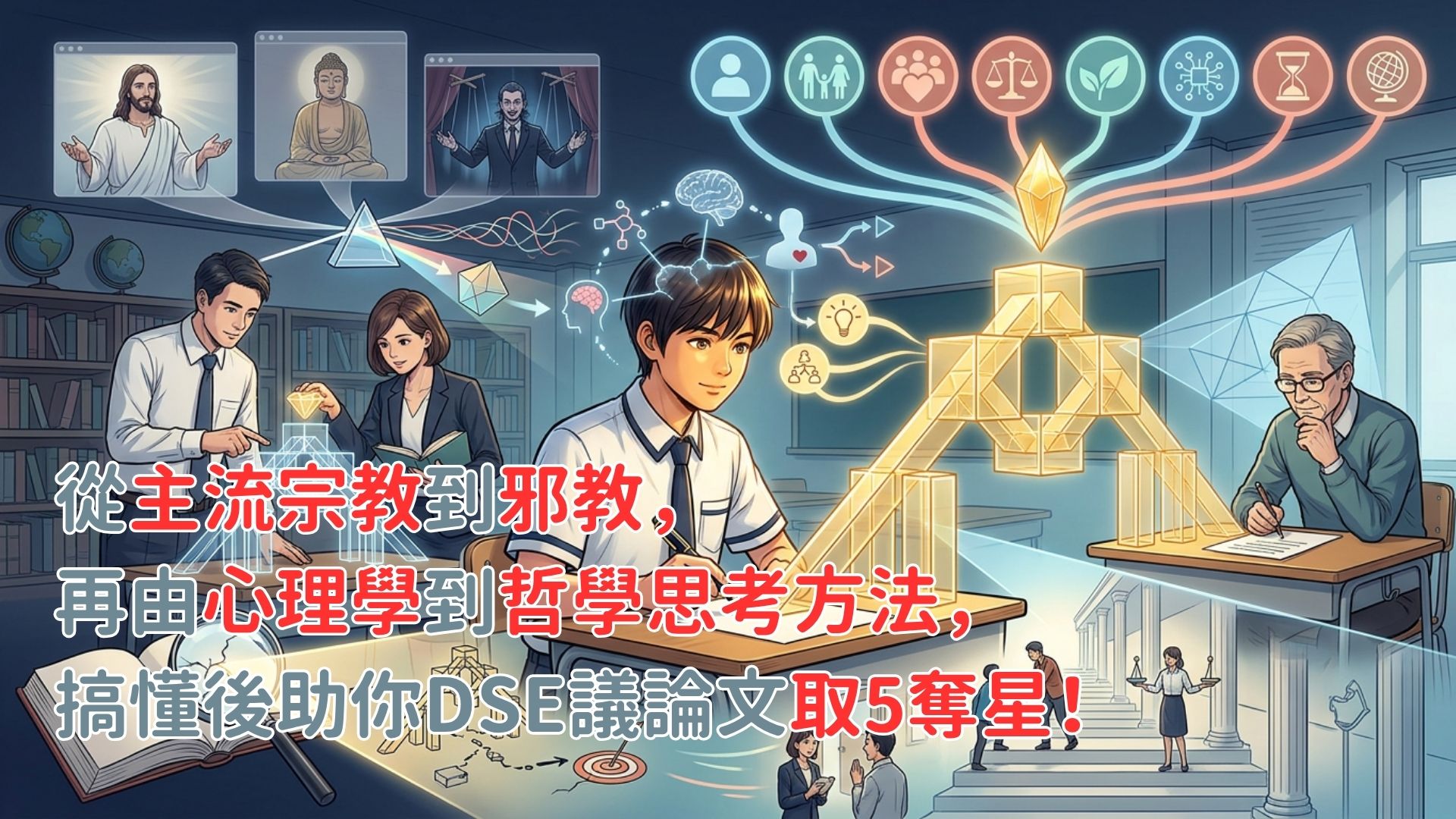 從主流宗教到邪教，再由心理學到哲學思考方法，搞懂後助你DSE議論文取5奪星！